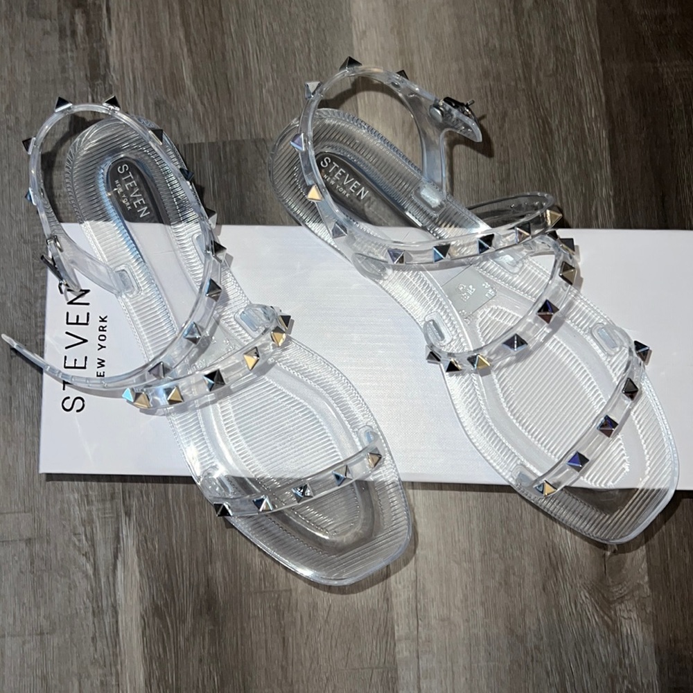 Steven by Steve Madden “DeeDee” clear studded sandals size 8
